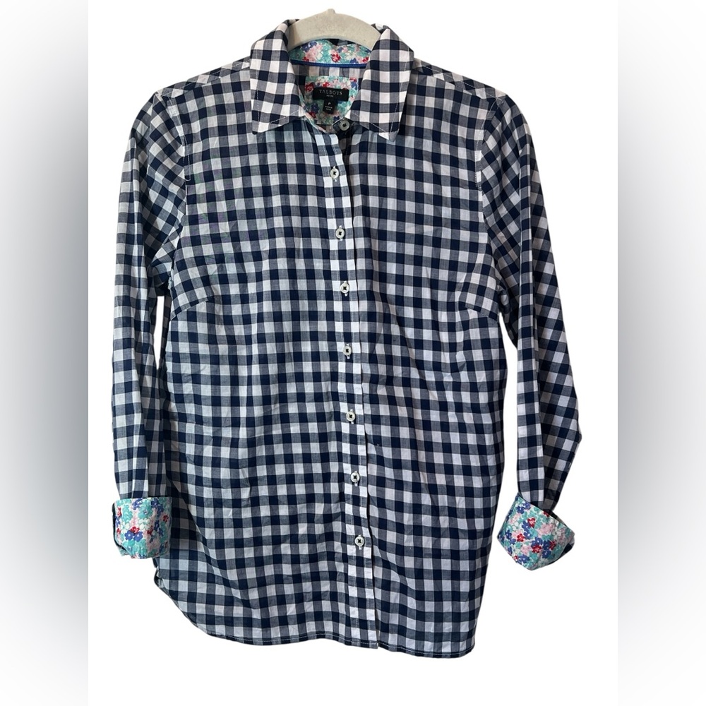 Talbots Women's Floral and Checkered Long Sleeve Button up Size P Petite Preppy
